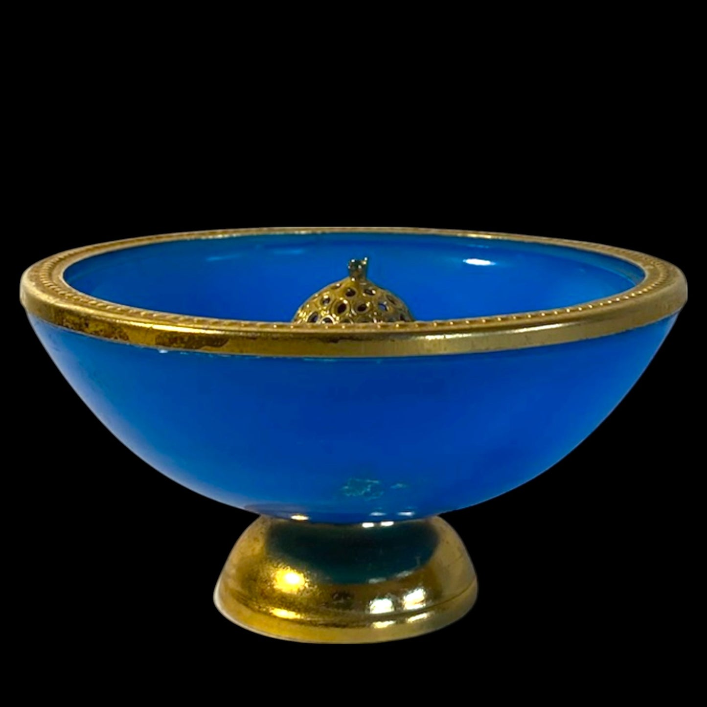 Vintage Italian Opaline Ring Dish with Gilt Bronze Finial