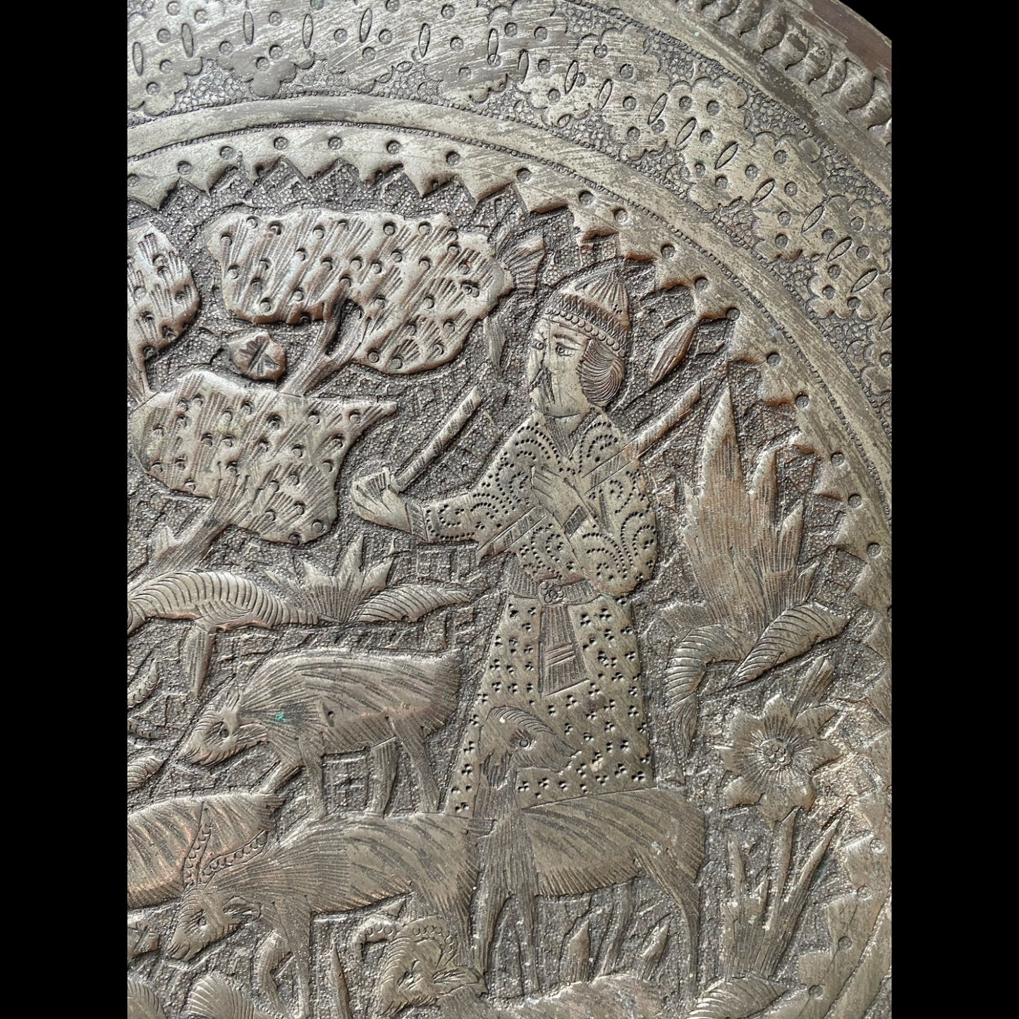 Qajar Silvered Copper Tray - Shepherd Scene