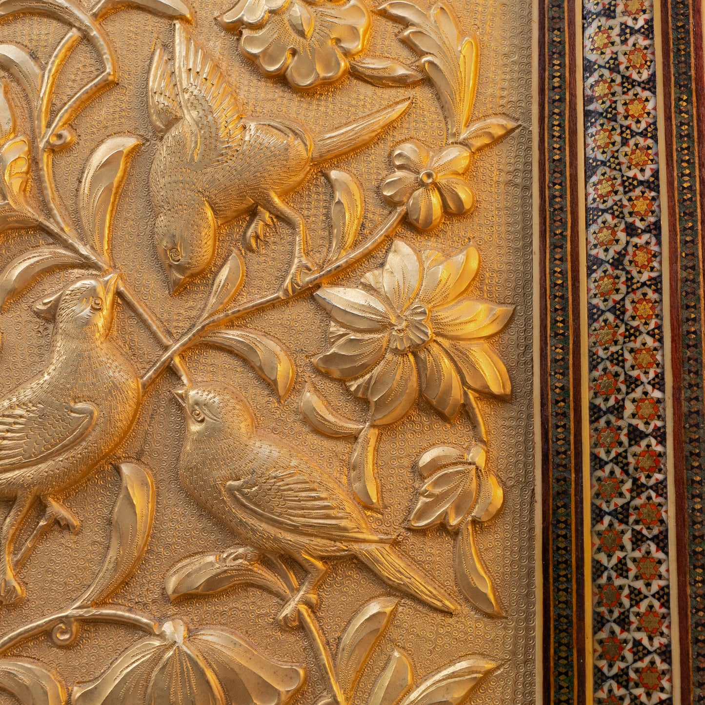 Hand-Hammered Persian Gilt Bronze Plaque - Framed