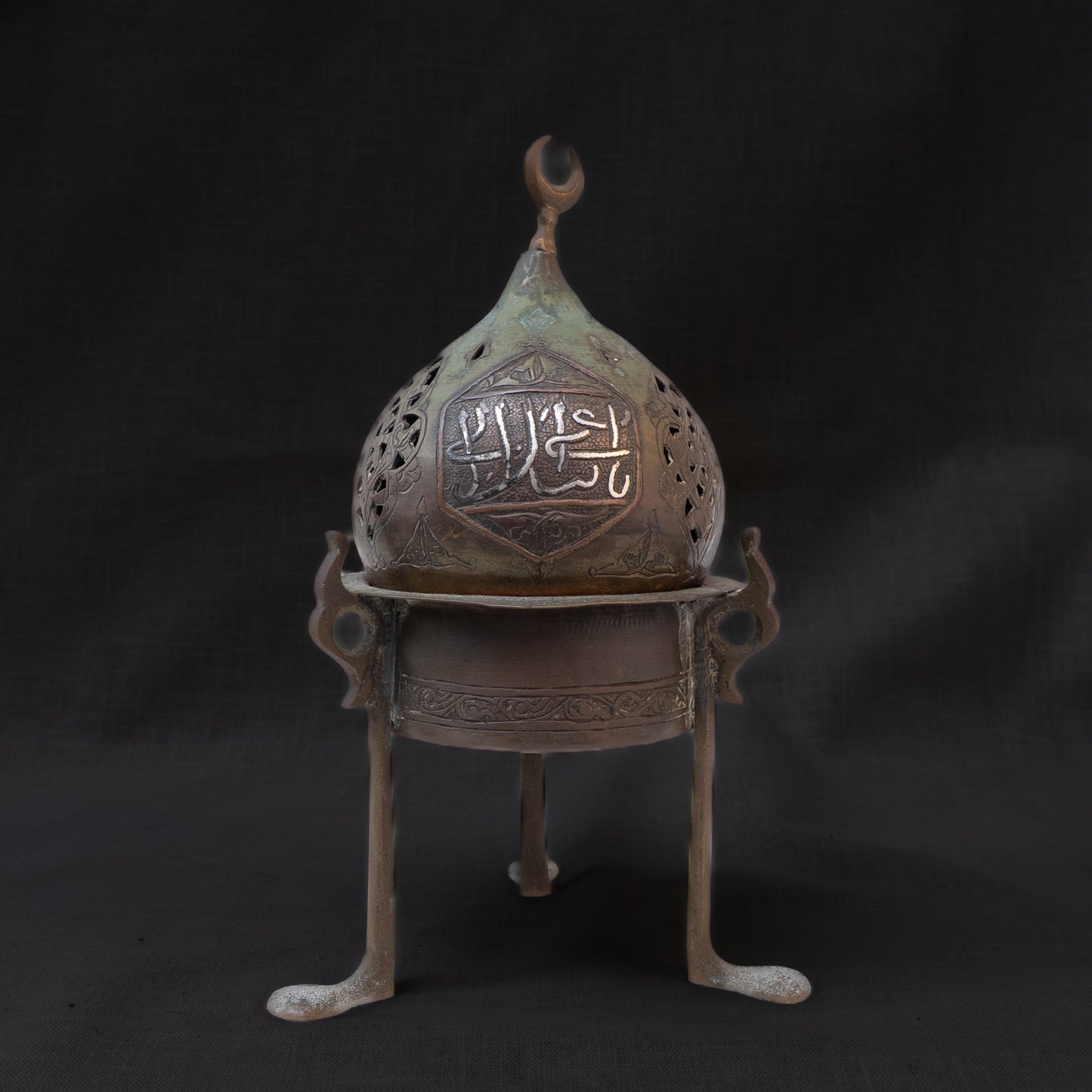 Cairoware Mosque-Form Incense Burner with Crescent Finial