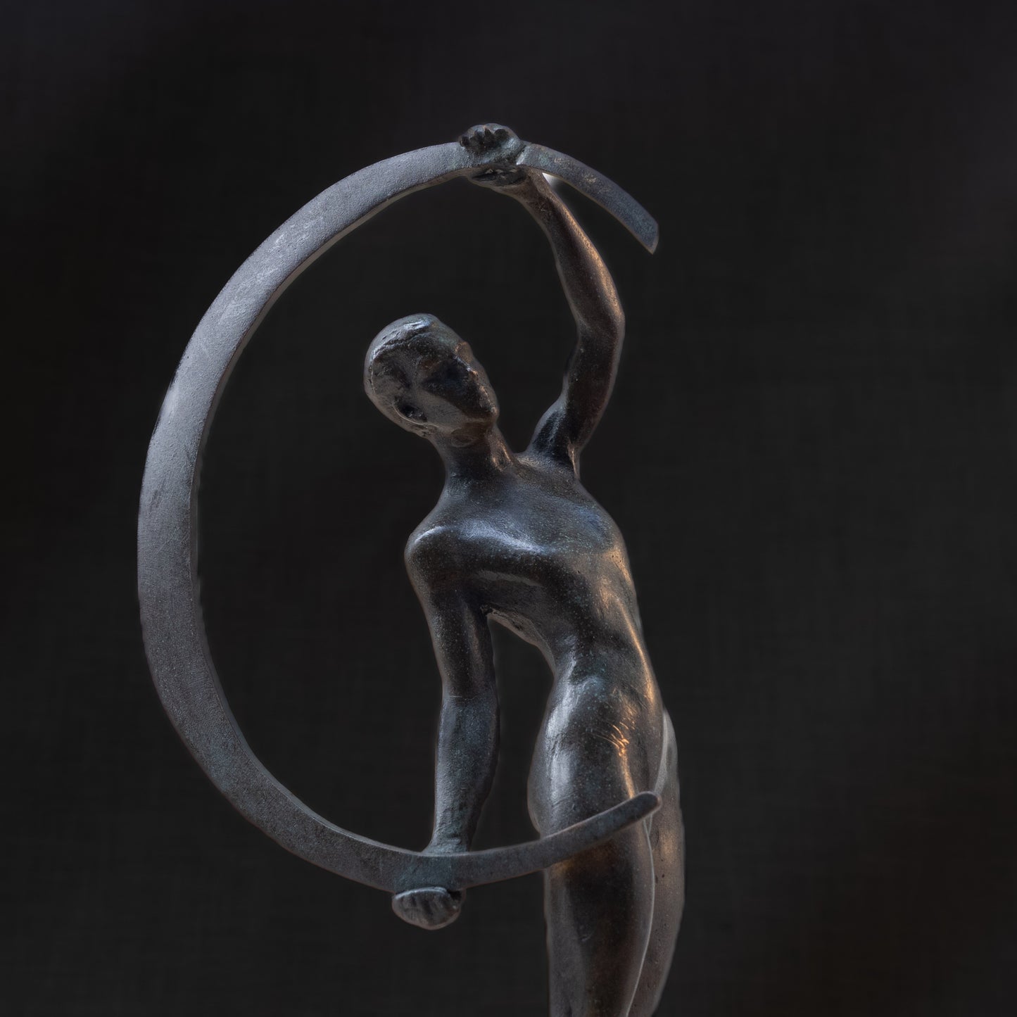 Art Deco Bronze Male Nude with Crescent on Stepped Base