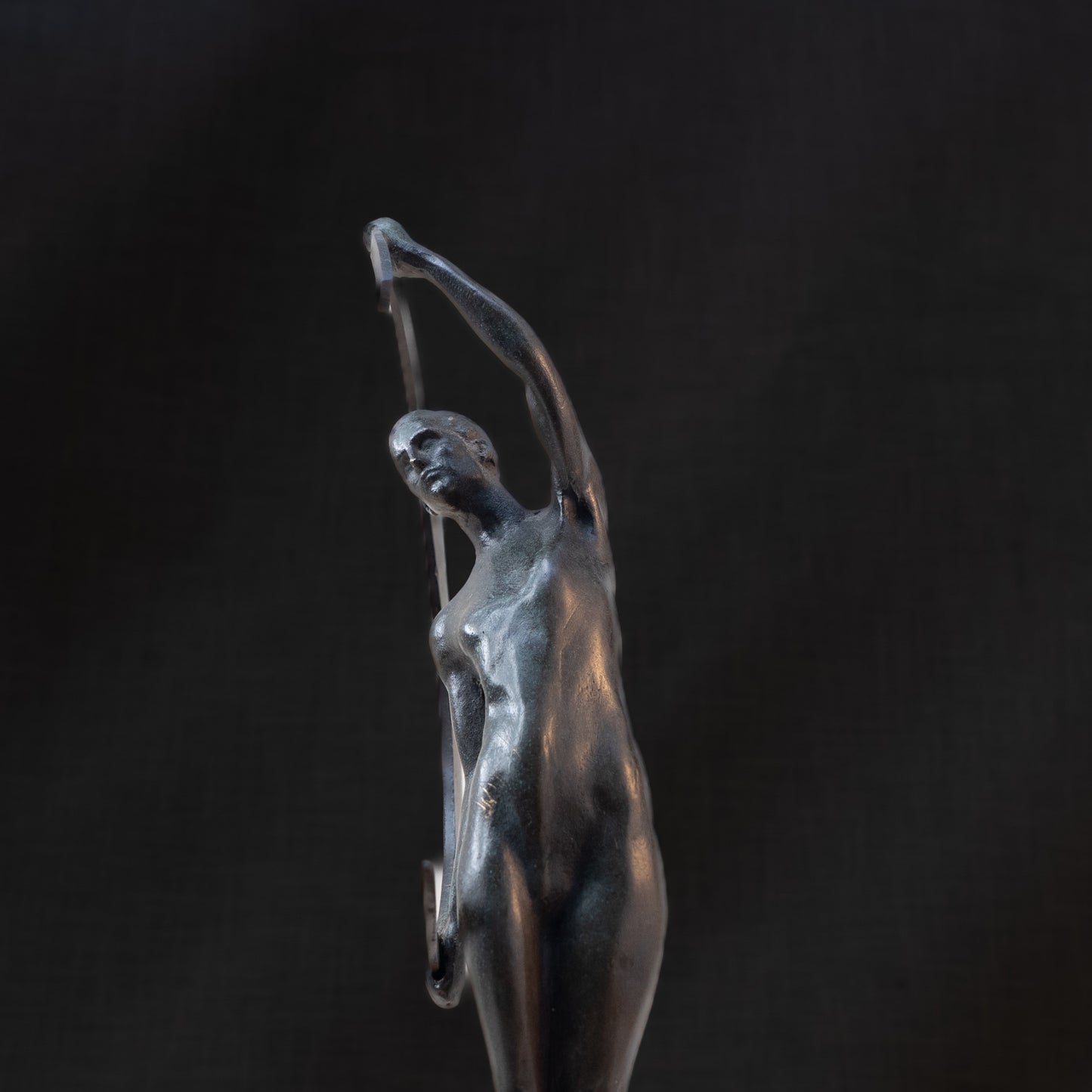 Art Deco Bronze Male Nude with Crescent on Stepped Base