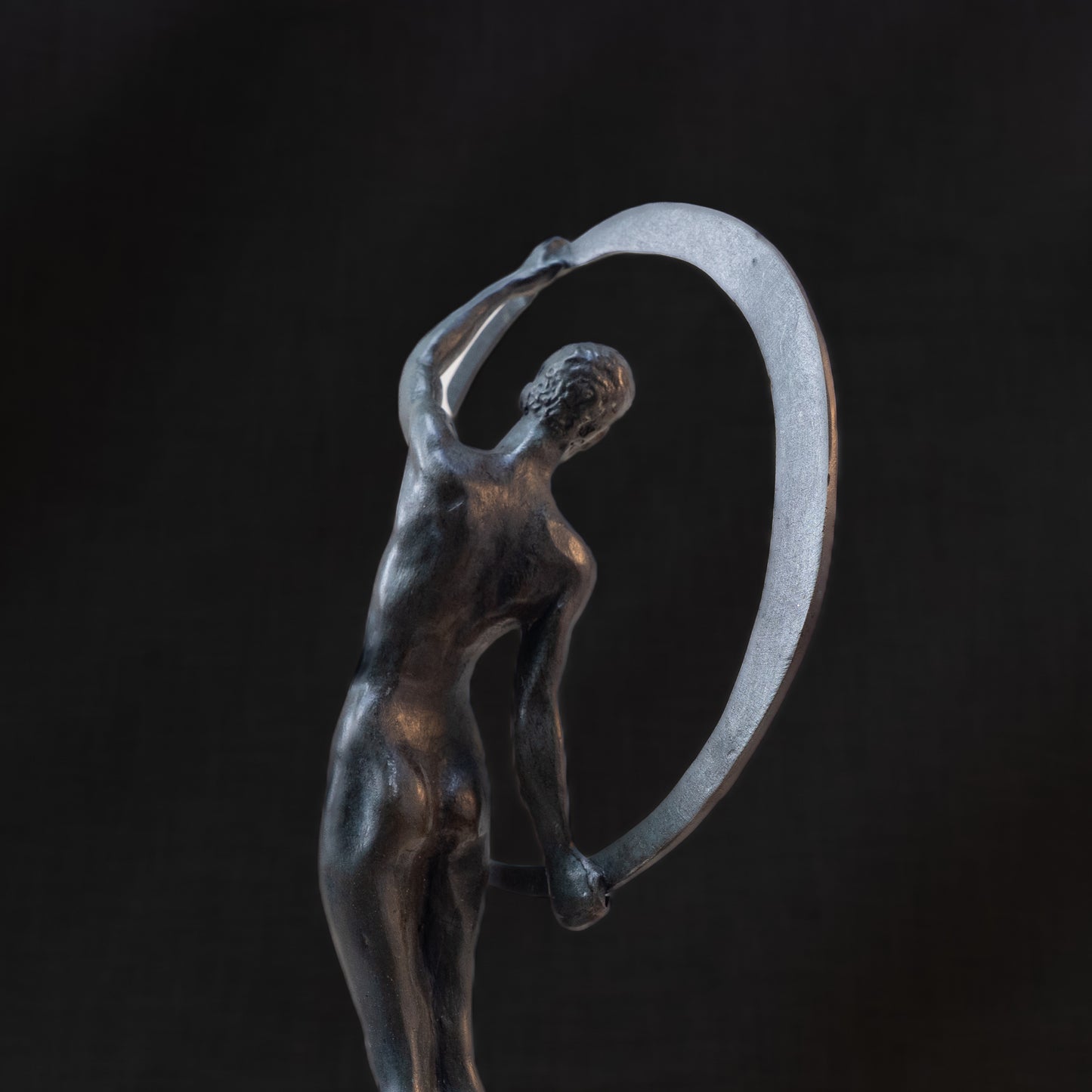 Art Deco Bronze Male Nude with Crescent on Stepped Base