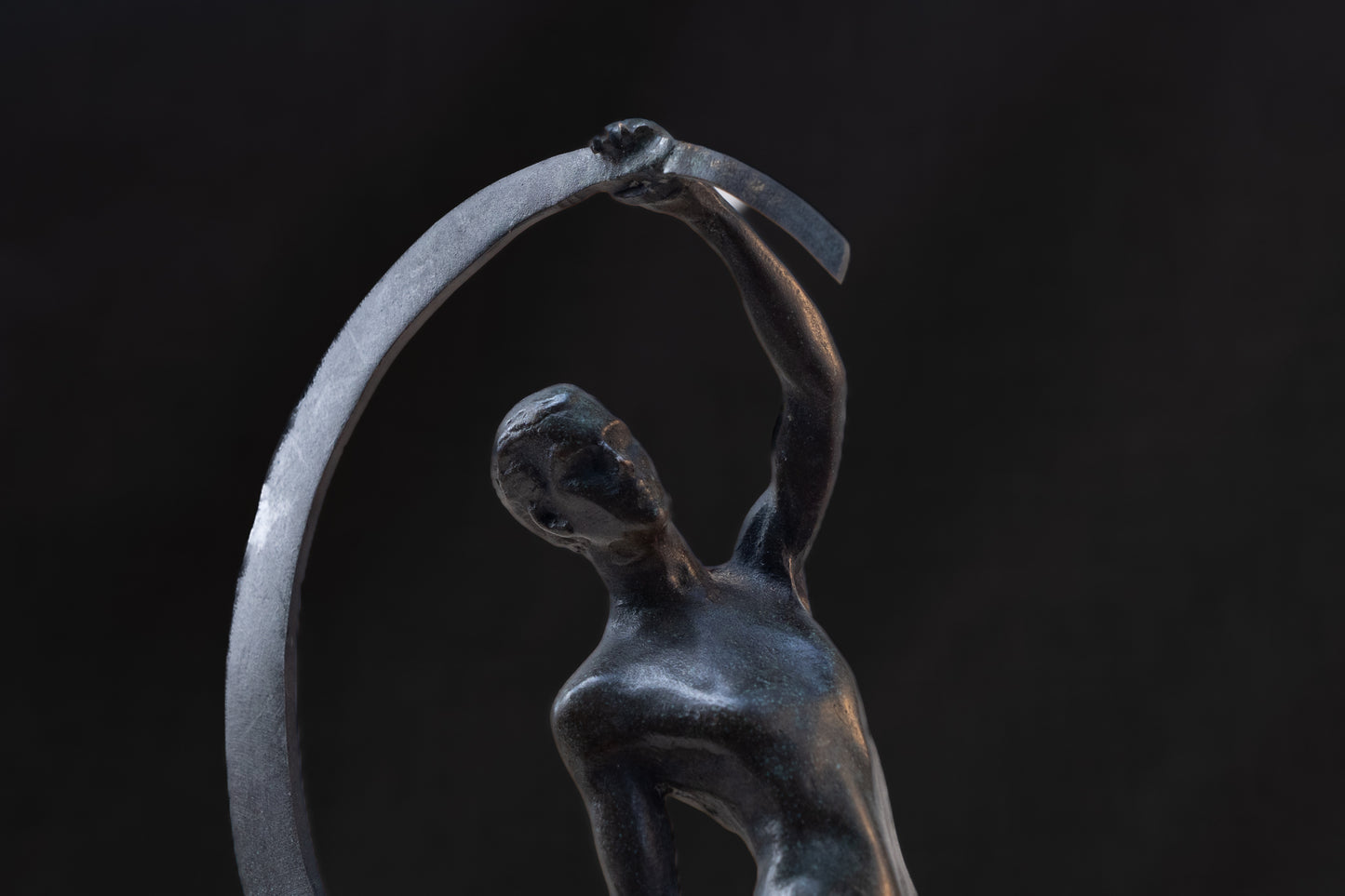 Art Deco Bronze Male Nude with Crescent on Stepped Base
