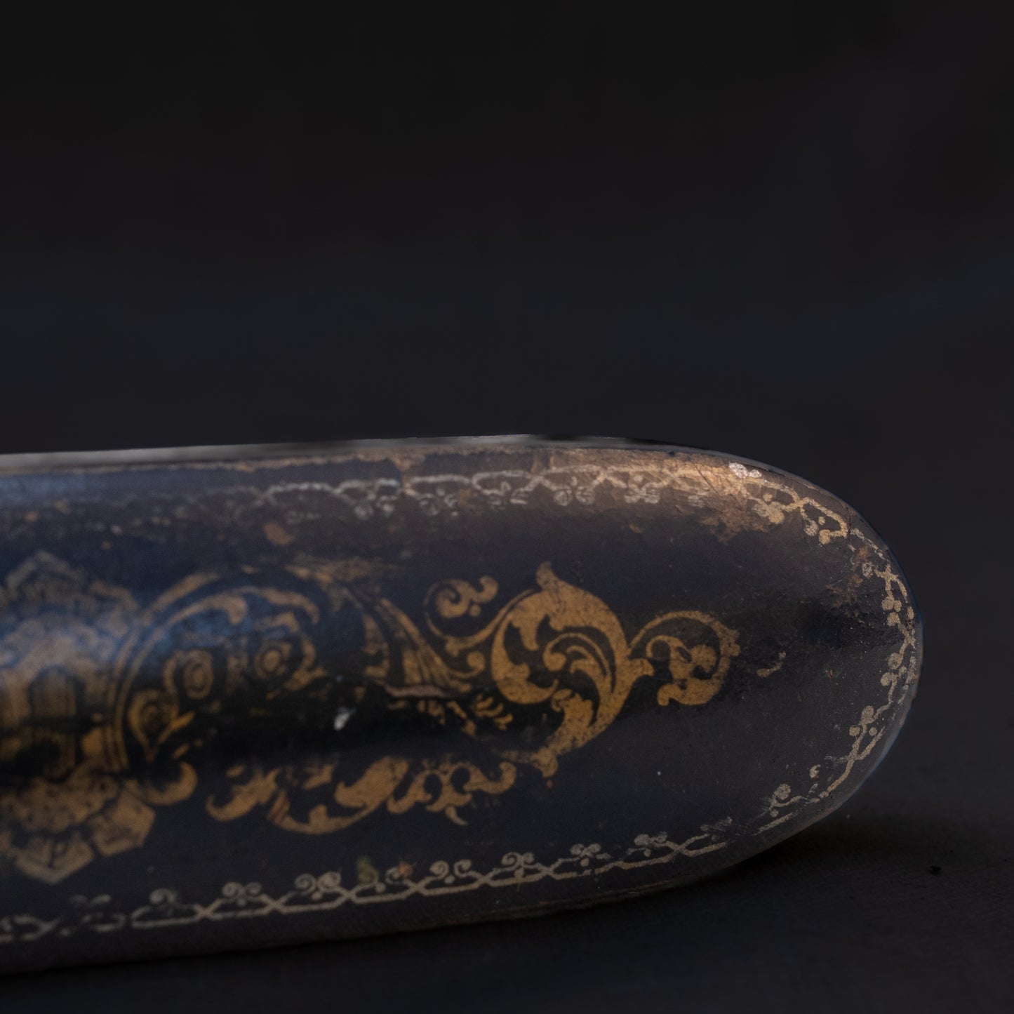 Mid-Century Lacquered Makeup Brush Case with Gilt Scrollwork