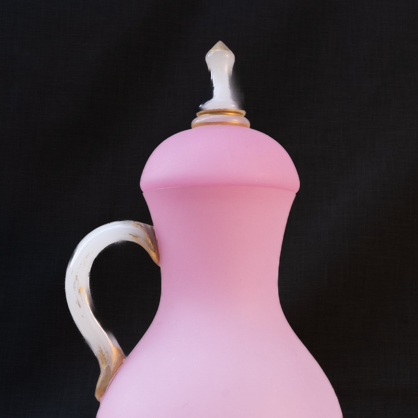 French Pink Opaline Pitcher with Fluted Neck and Gilt Decoration