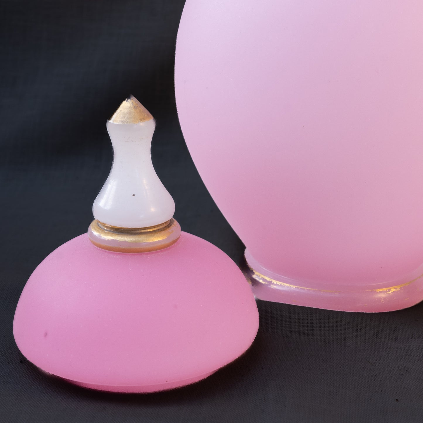 French Pink Opaline Pitcher with Fluted Neck and Gilt Decoration