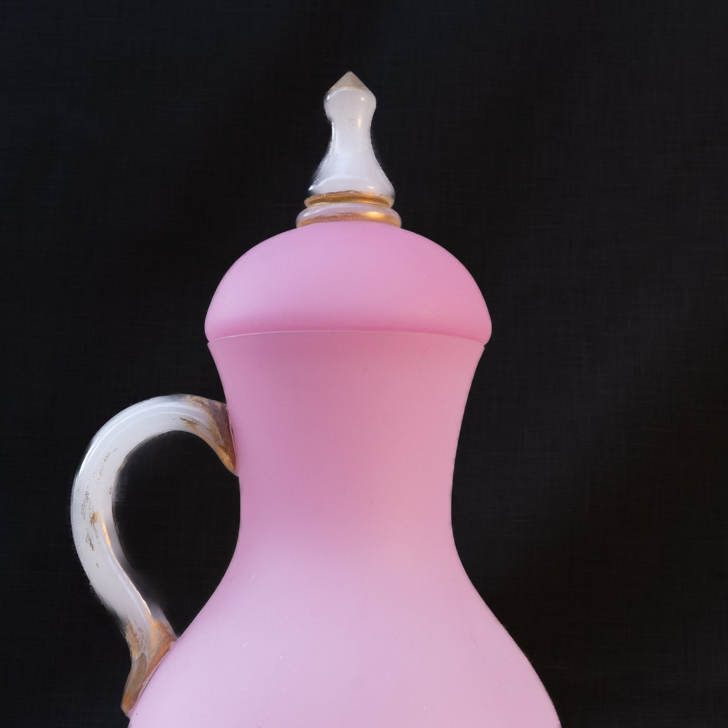 French Pink Opaline Pitcher with Fluted Neck and Gilt Decoration