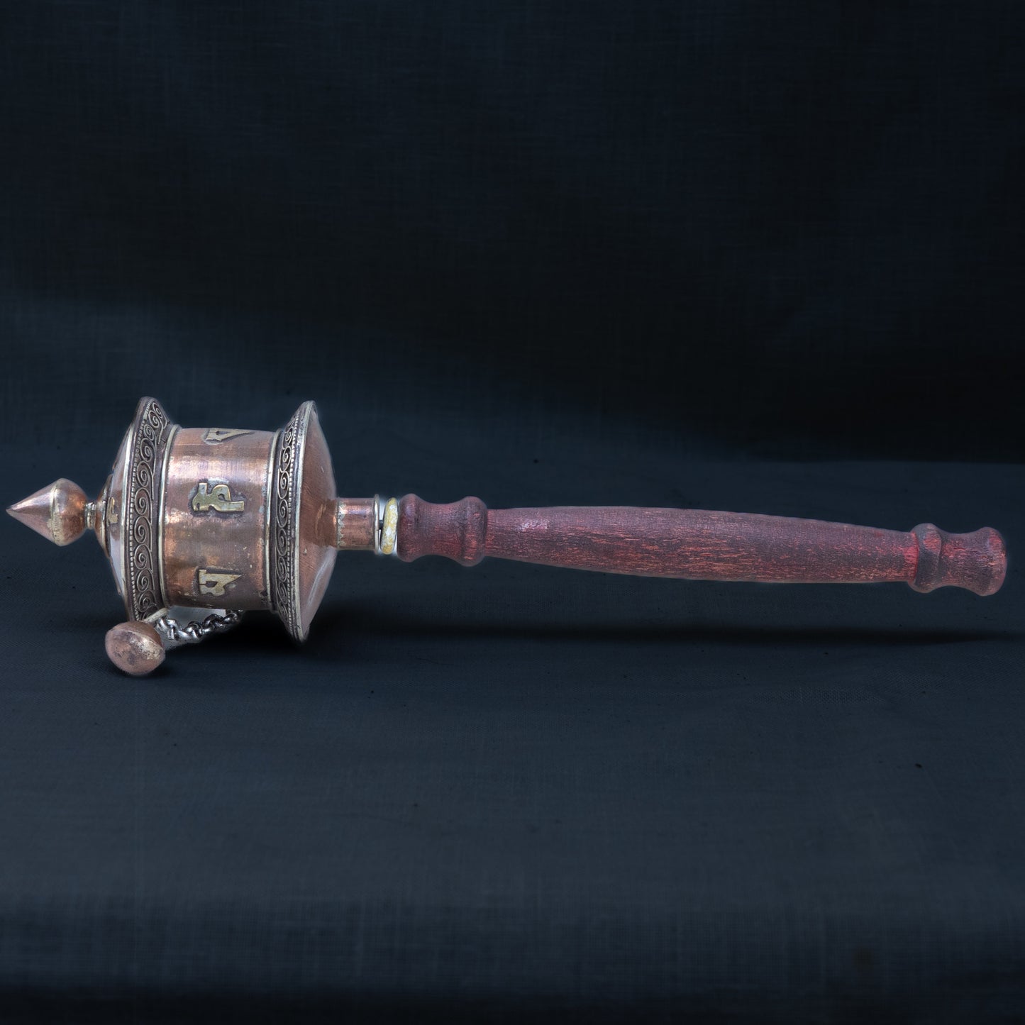 Tibetan Copper and Brass Prayer Wheel with Wood Handle