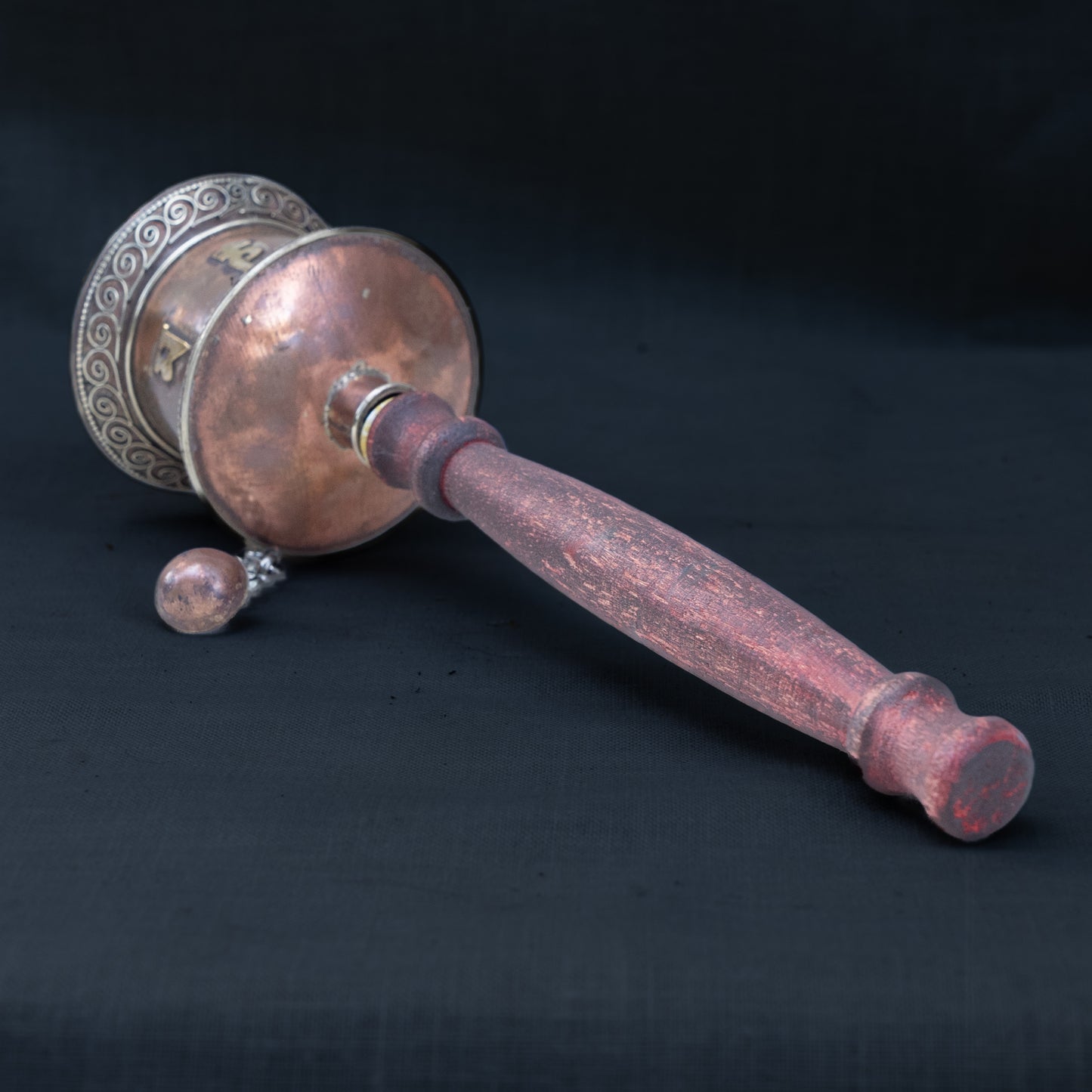 Tibetan Copper and Brass Prayer Wheel with Wood Handle