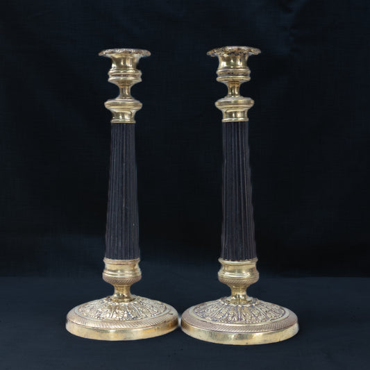 Pair of Empire Revival Gilt and Patinated Bronze Candlesticks