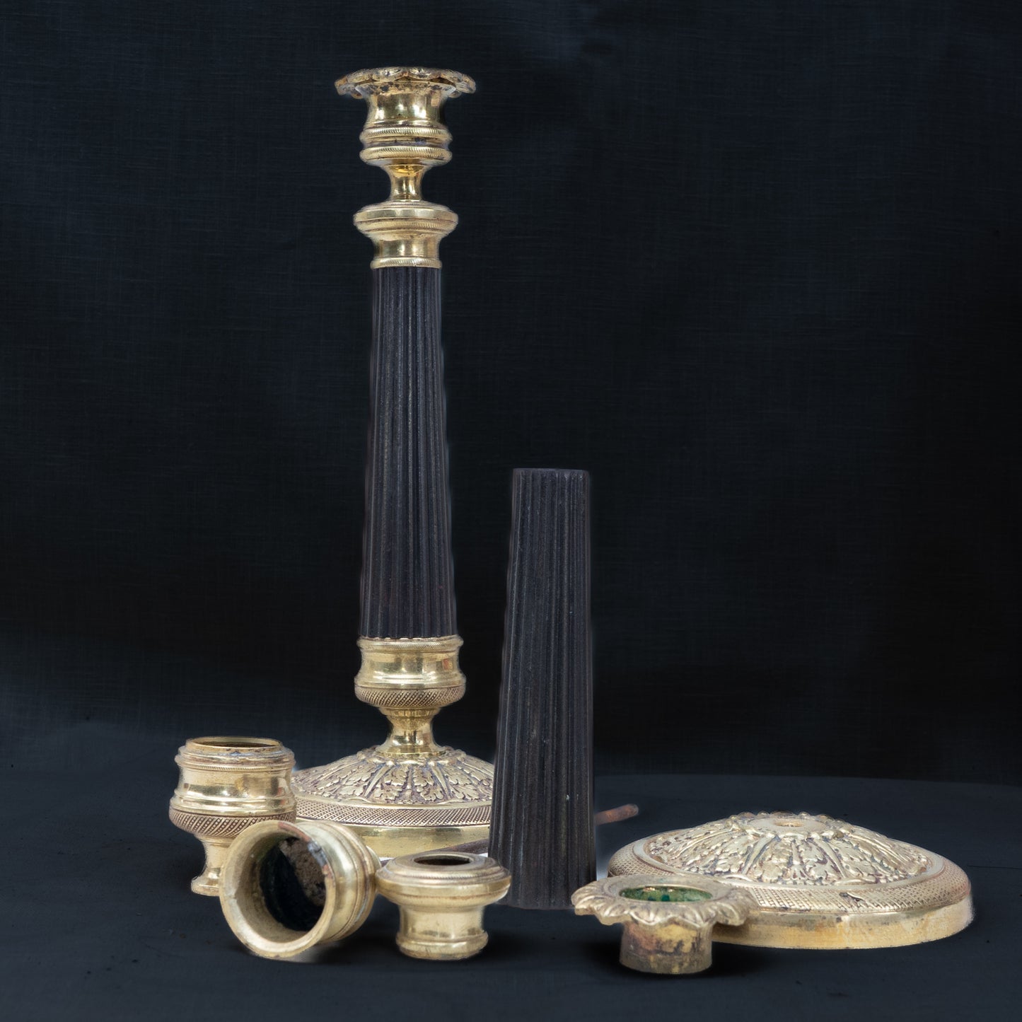 Pair of Empire Revival Gilt and Patinated Bronze Candlesticks