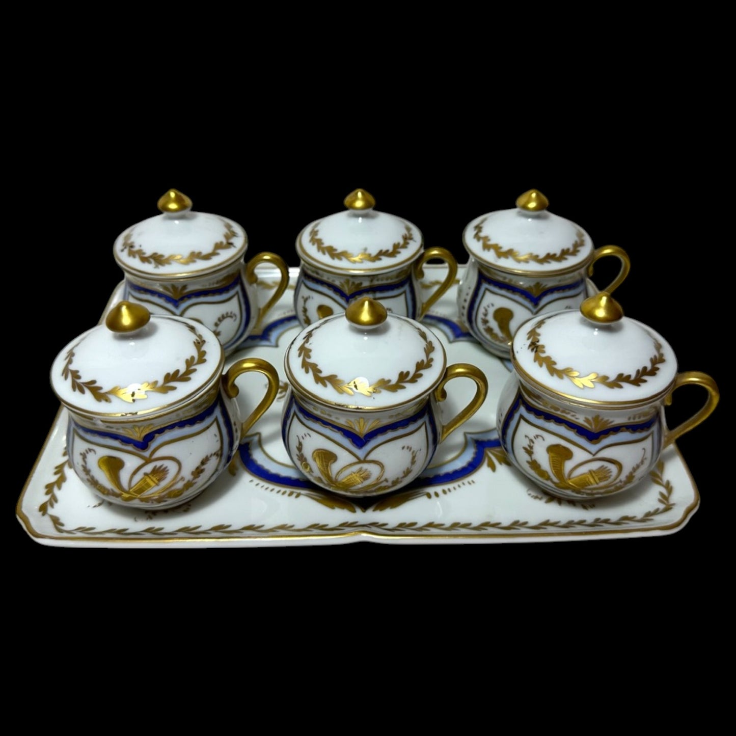 Giraud Limoges Gold Pot de Creme Set - 6 Cups & Tray