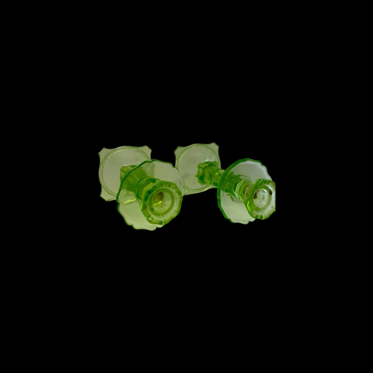Midcentury Uranium Glass Candlesticks - Set of Two