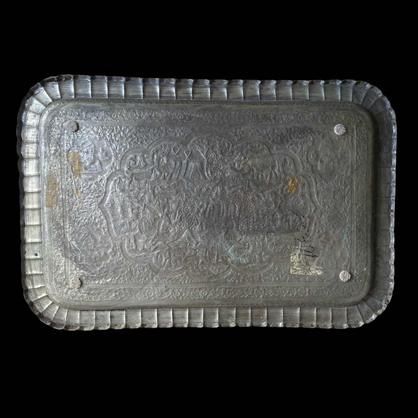 Qajar Rectangular Copper Tray - Busts & Travel Scene