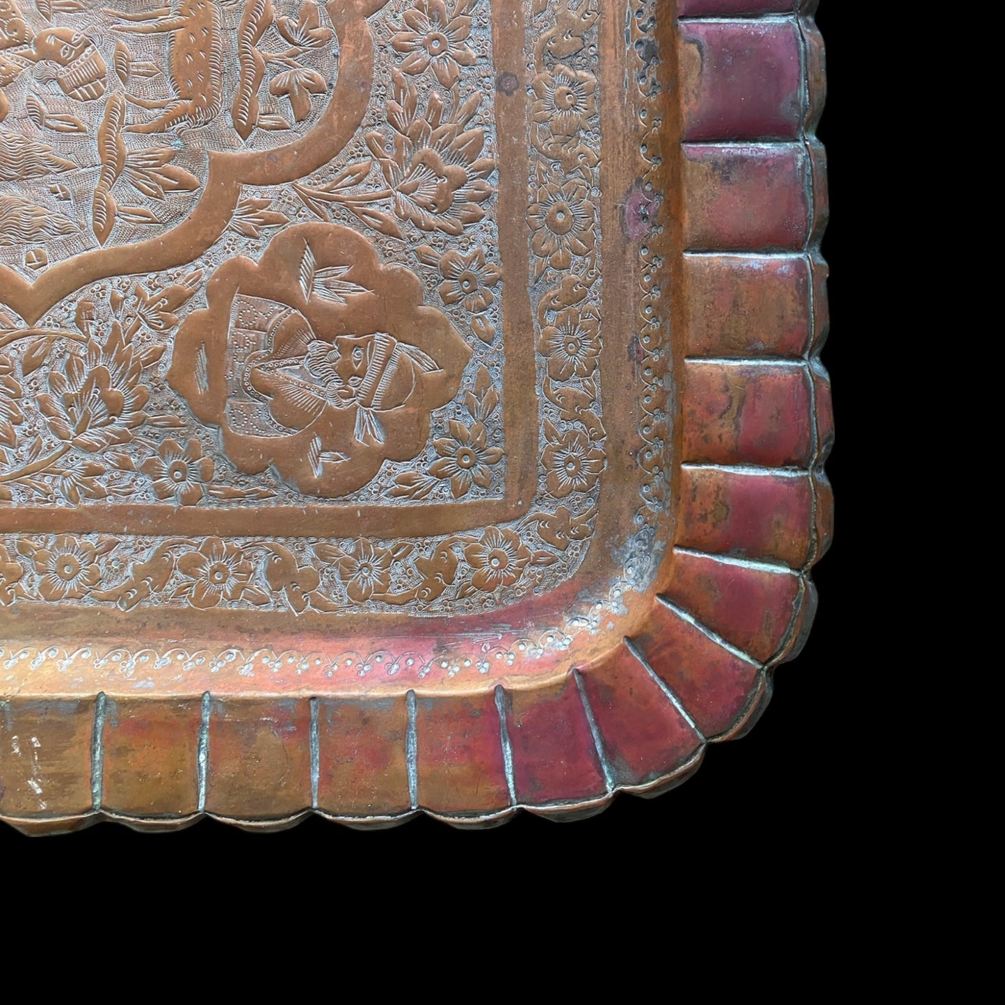 Qajar Rectangular Copper Tray - Busts & Travel Scene