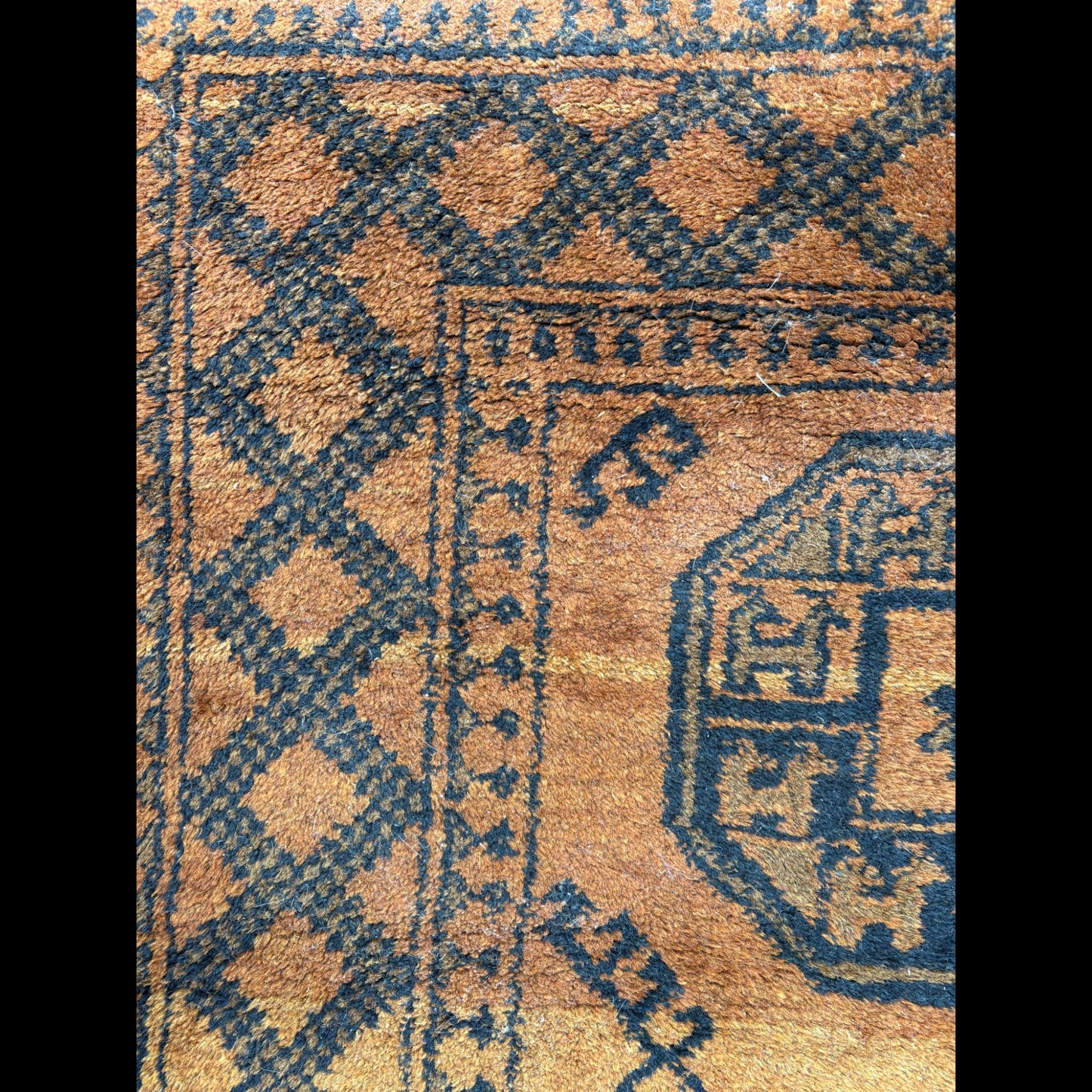 Vintage Turkmen Rug - Brown & Mustard Geometric
