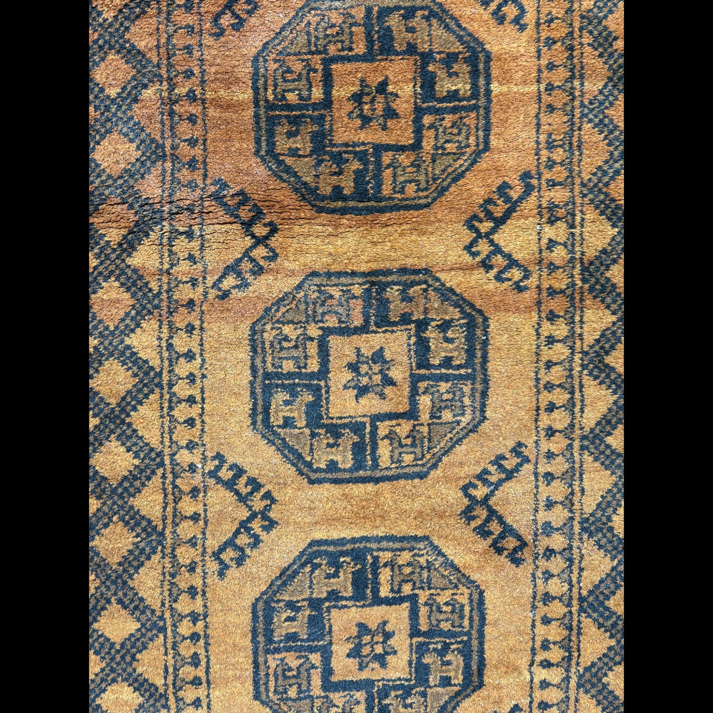 Vintage Turkmen Rug - Brown & Mustard Geometric