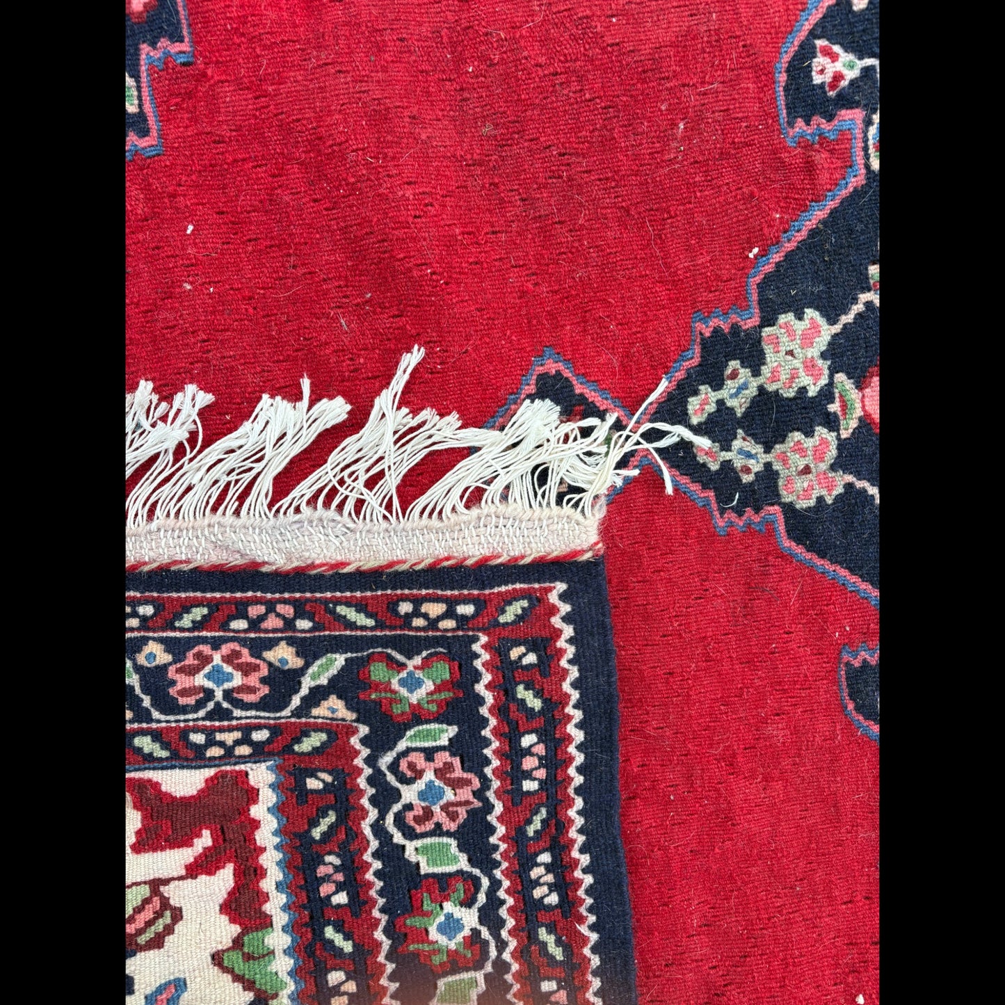 Midcentury Persian Kilim Rug - Red & Blue Motifs