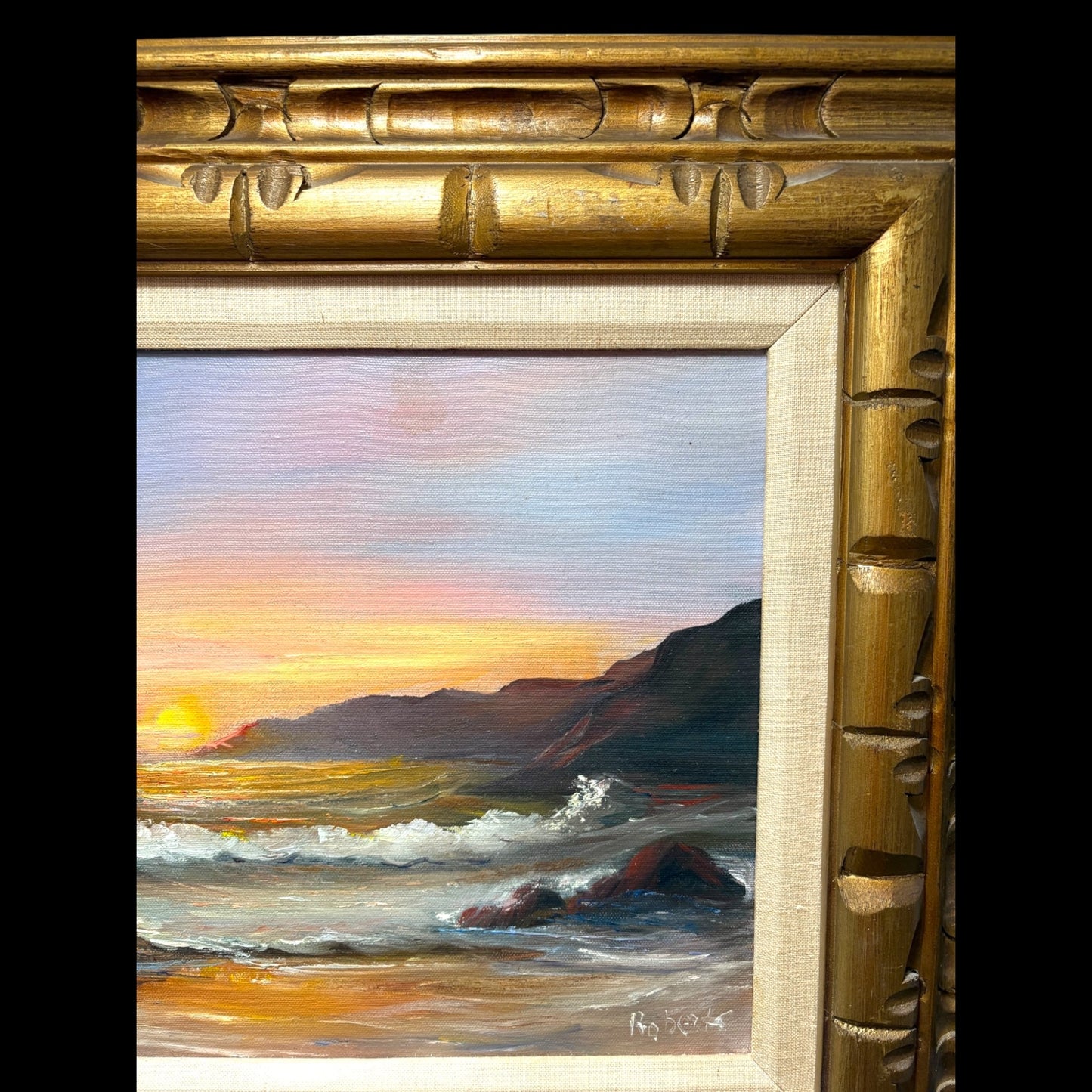 Roberts Signed Seascape Oil Painting - Sunset