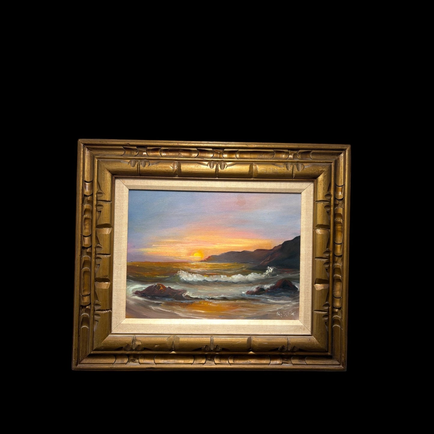 Roberts Signed Seascape Oil Painting - Sunset