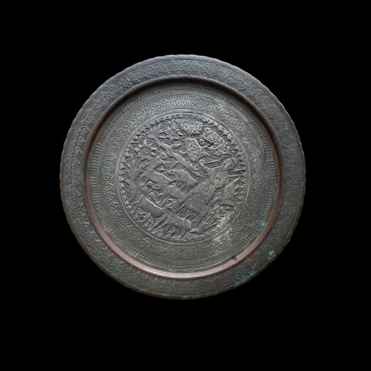 Qajar Silvered Copper Tray - Shepherd Scene