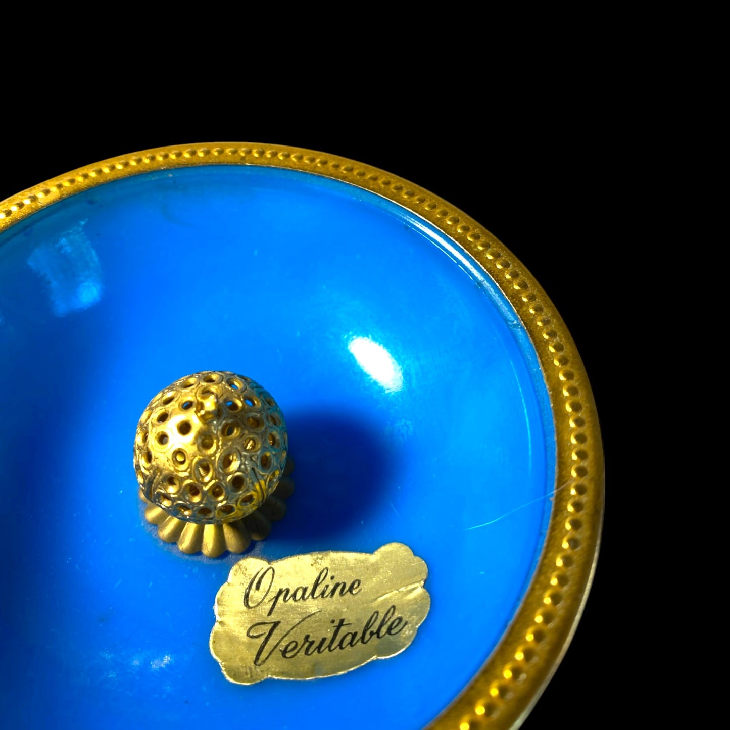 Vintage Italian Opaline Ring Dish with Gilt Bronze Finial