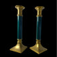Midcentury Brass Candlesticks - Forest Green Accents