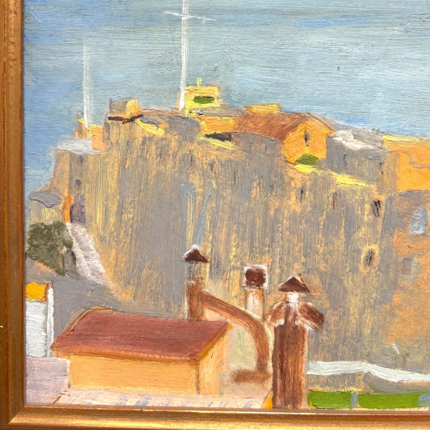 Midcentury Mediterranean Fortress Oil Painting