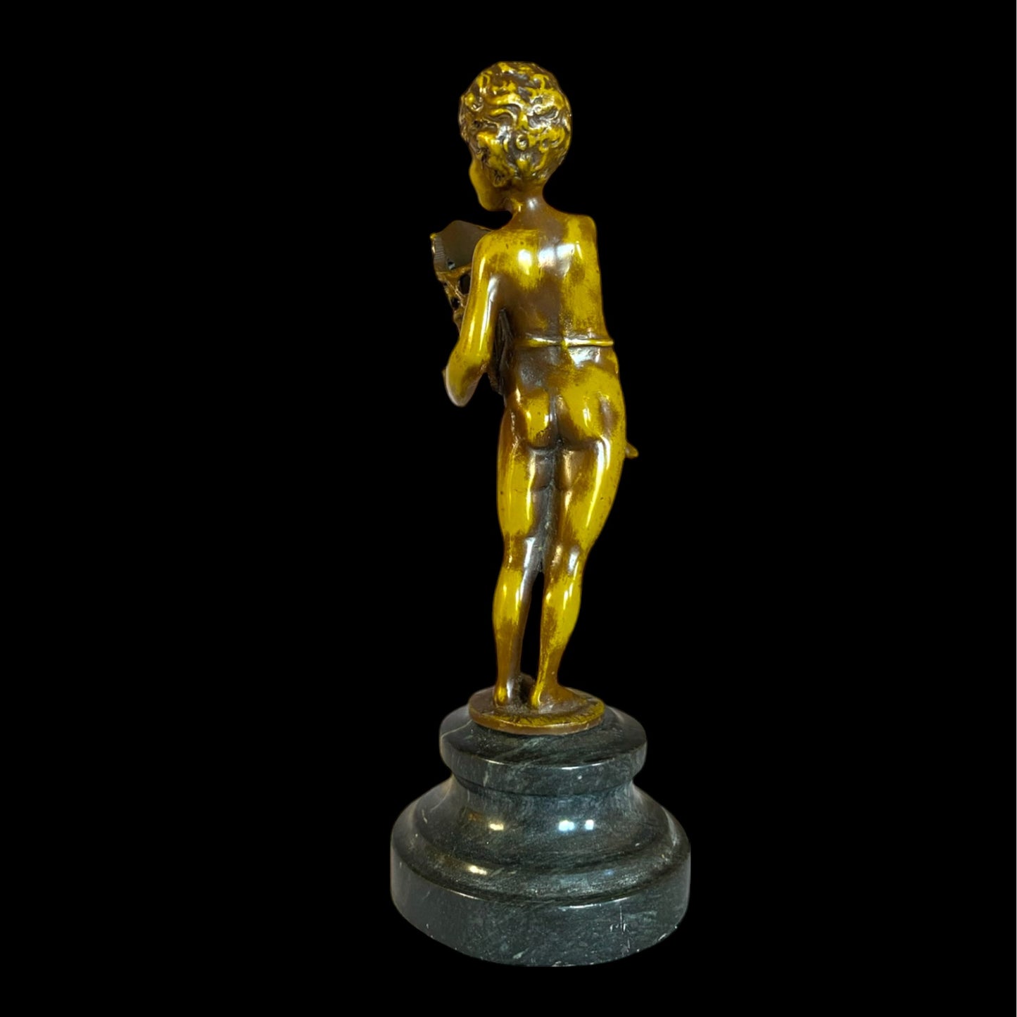 Bronze Statuette of Boy with Basket - Marble Base