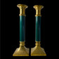 Midcentury Brass Candlesticks - Forest Green Accents