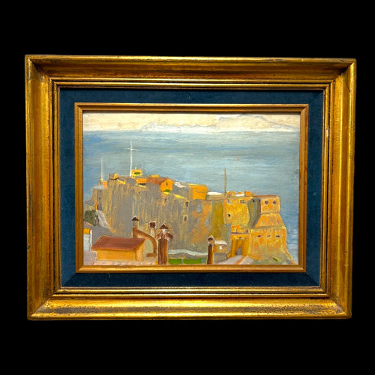 Midcentury Mediterranean Fortress Oil Painting