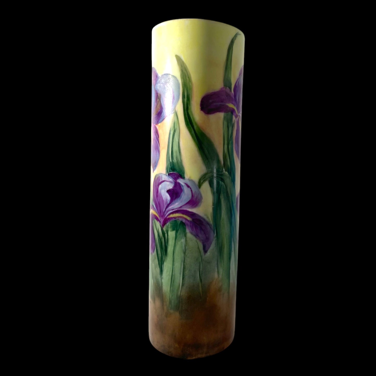 Art Deco Iris Flower Vase with Hand-Painted Botanical Detail