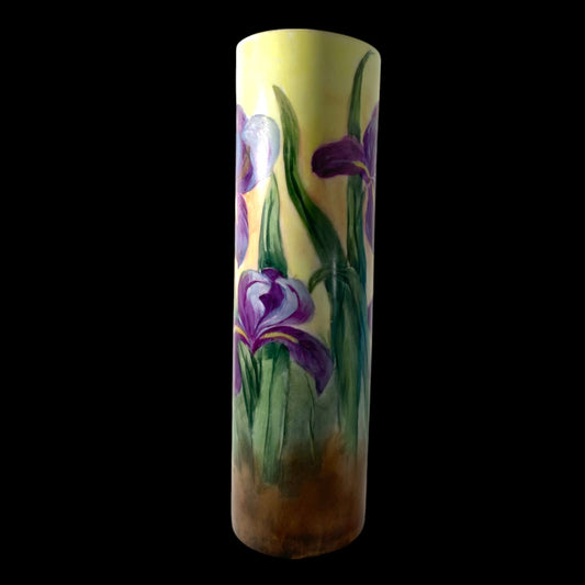 Art Deco Iris Flower Vase with Hand-Painted Botanical Detail