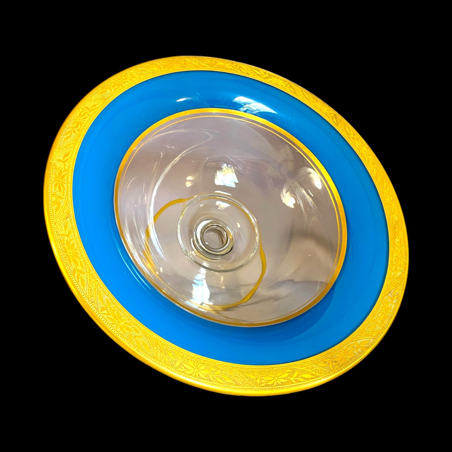 Antique Clear Glass & Opaline Bowl - Gold Embossed