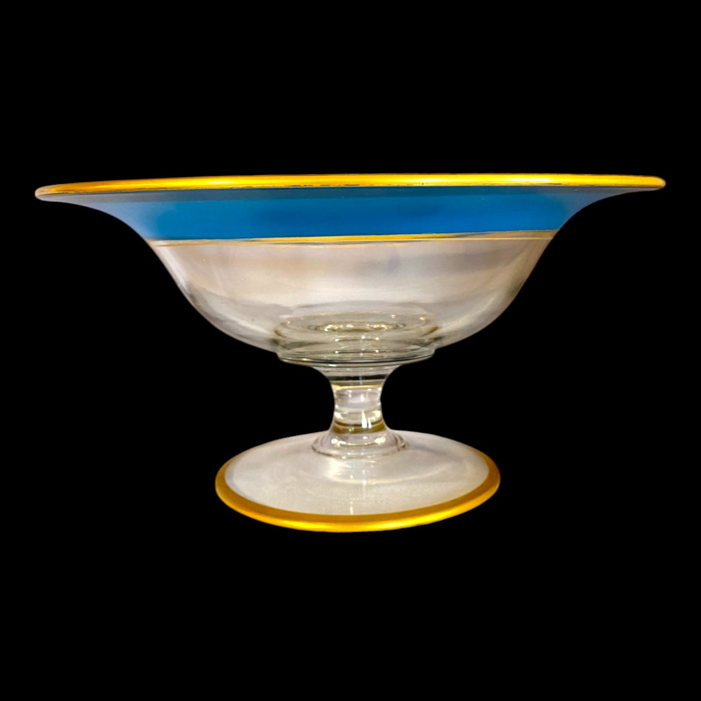 Antique Clear Glass & Opaline Bowl - Gold Embossed