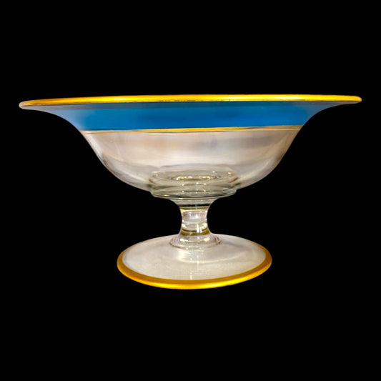 Antique Clear Glass & Opaline Bowl - Gold Embossed
