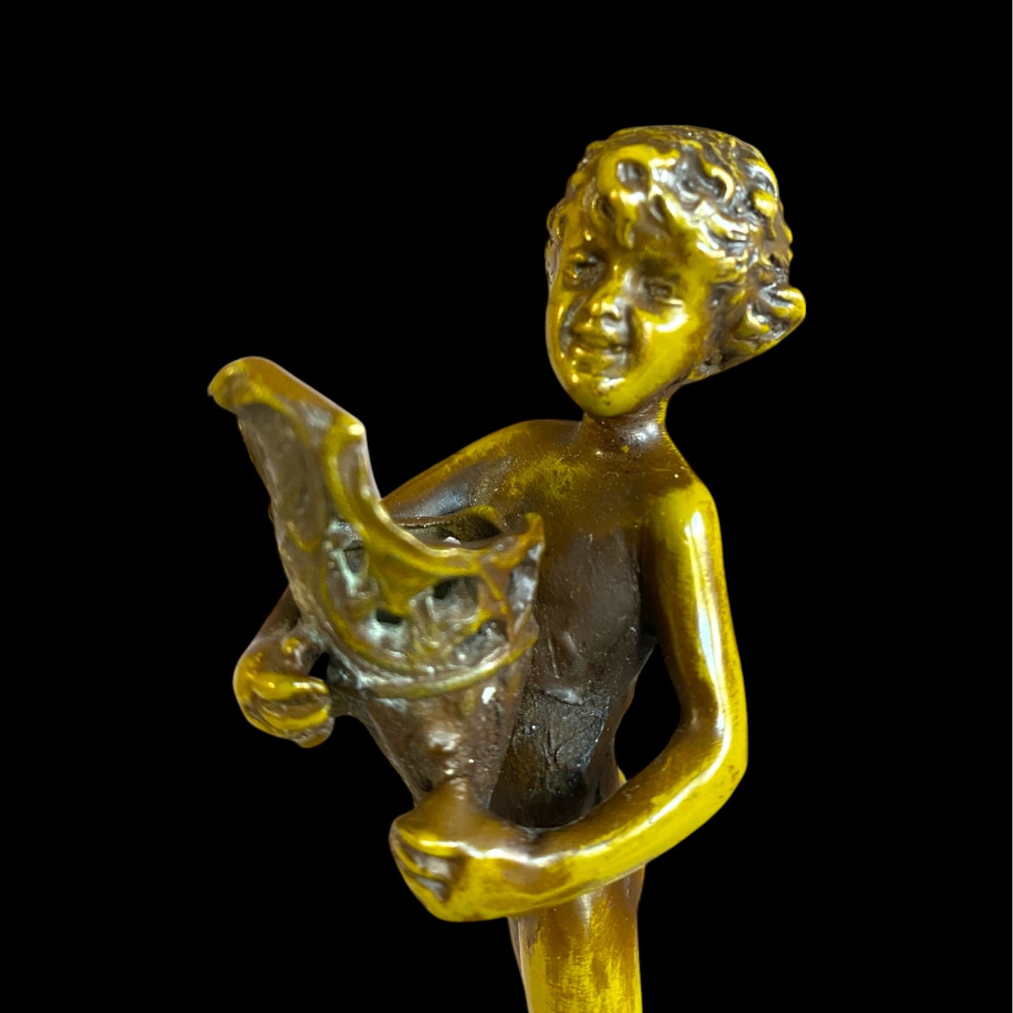 Bronze Statuette of Boy with Basket - Marble Base