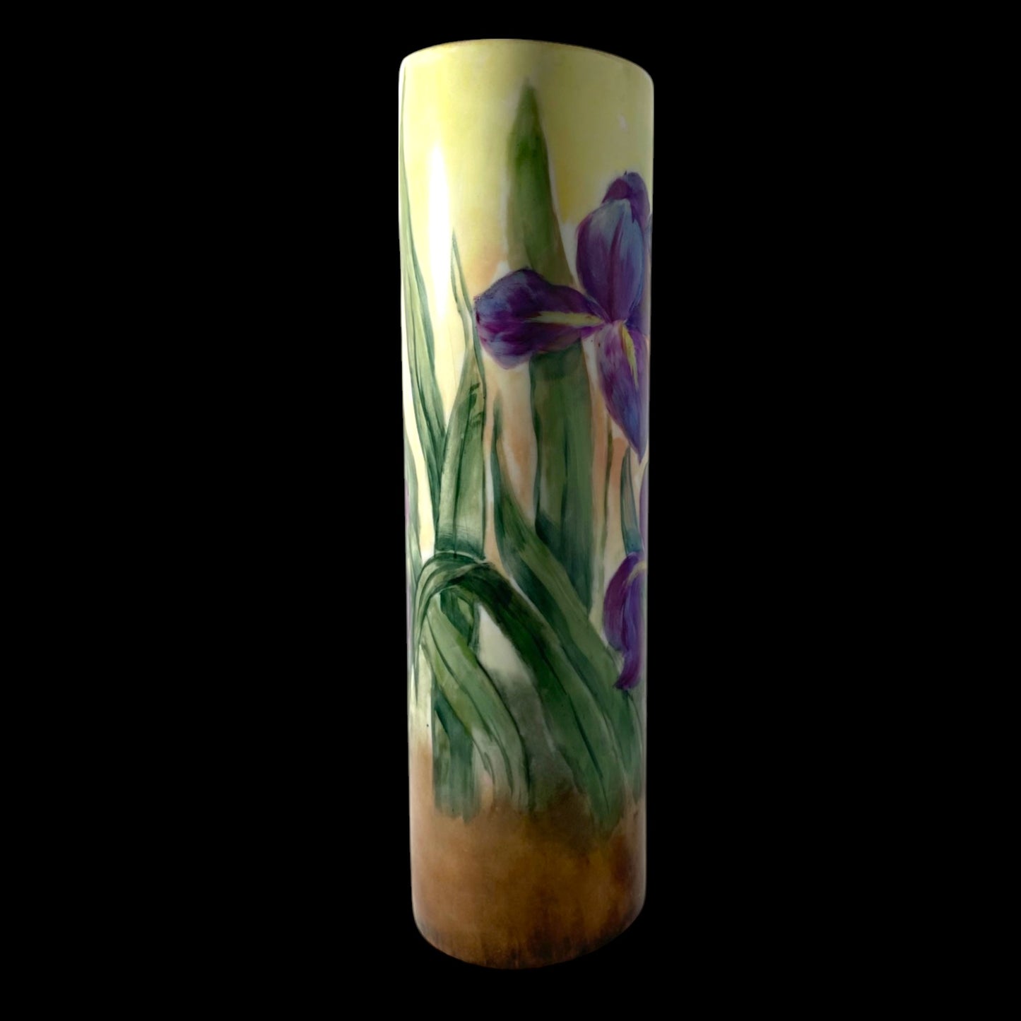 Art Deco Iris Flower Vase with Hand-Painted Botanical Detail