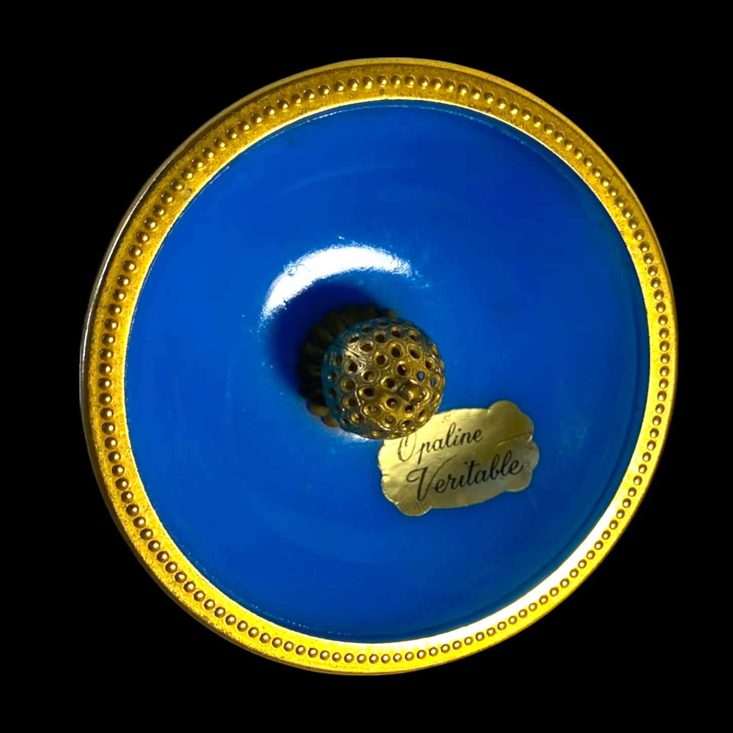 Vintage Italian Opaline Ring Dish with Gilt Bronze Finial