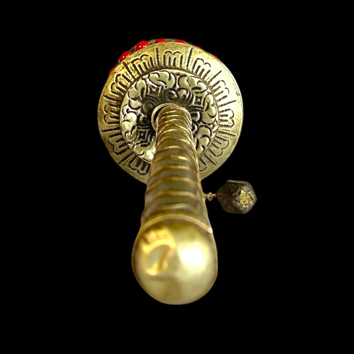 Tibetan Silver Prayer Wheel - Blue & Red Stones