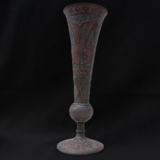 19th c Kashmiri Vase with Red and Black Lacquer Inlay