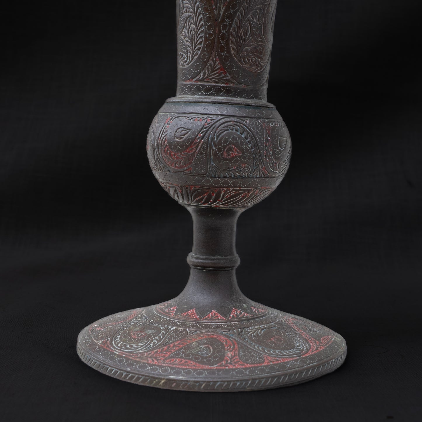 19th c Kashmiri Vase with Red and Black Lacquer Inlay