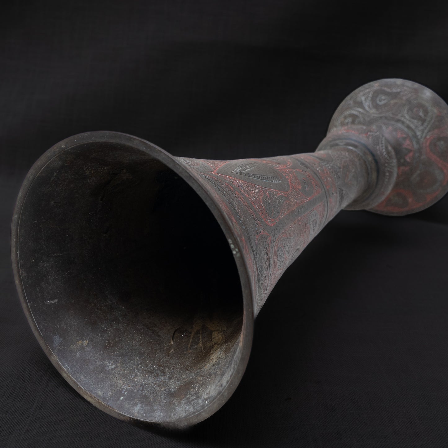 19th c Kashmiri Vase with Red and Black Lacquer Inlay