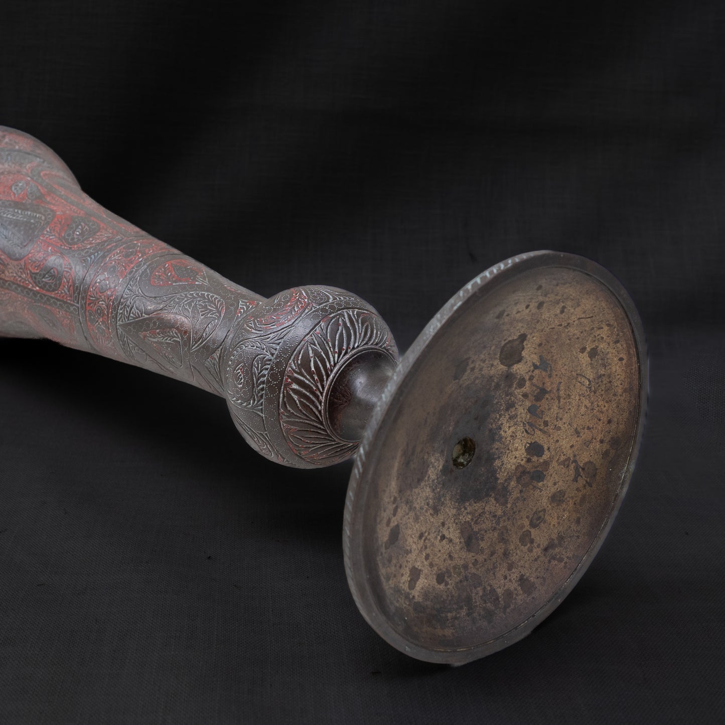 19th c Kashmiri Vase with Red and Black Lacquer Inlay