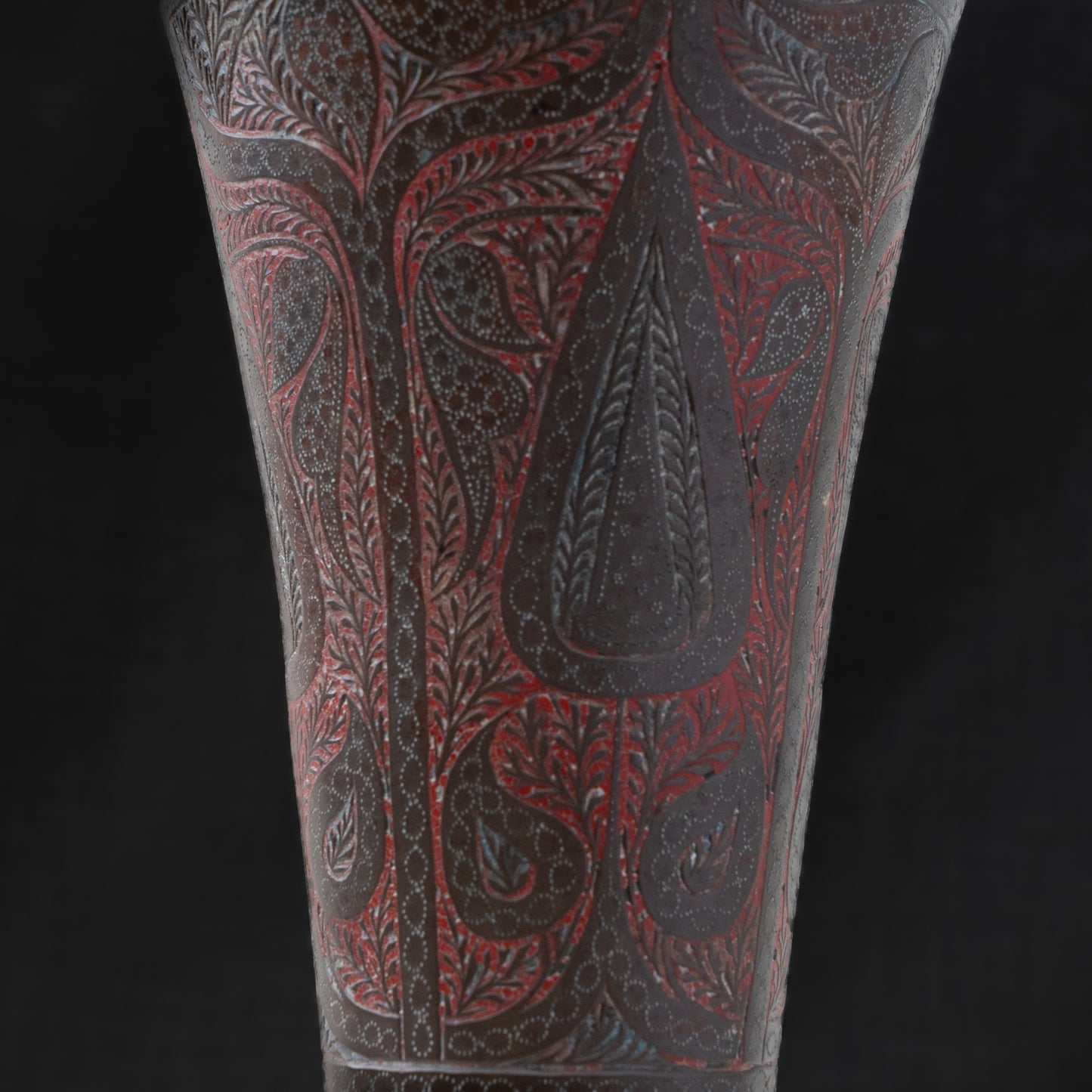 19th c Kashmiri Vase with Red and Black Lacquer Inlay