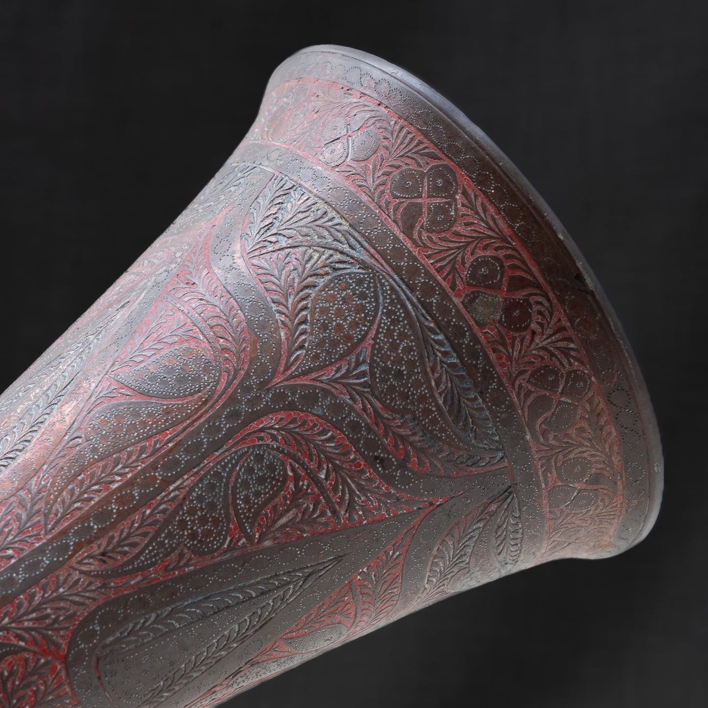 19th c Kashmiri Vase with Red and Black Lacquer Inlay