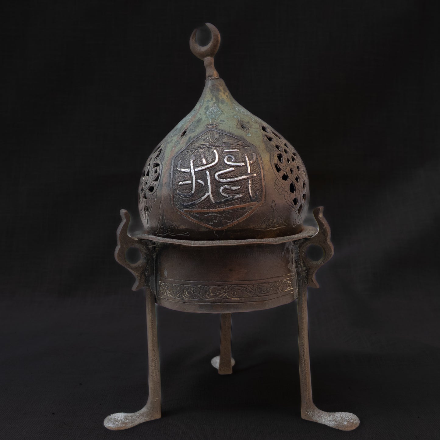 Cairoware Mosque-Form Incense Burner with Crescent Finial