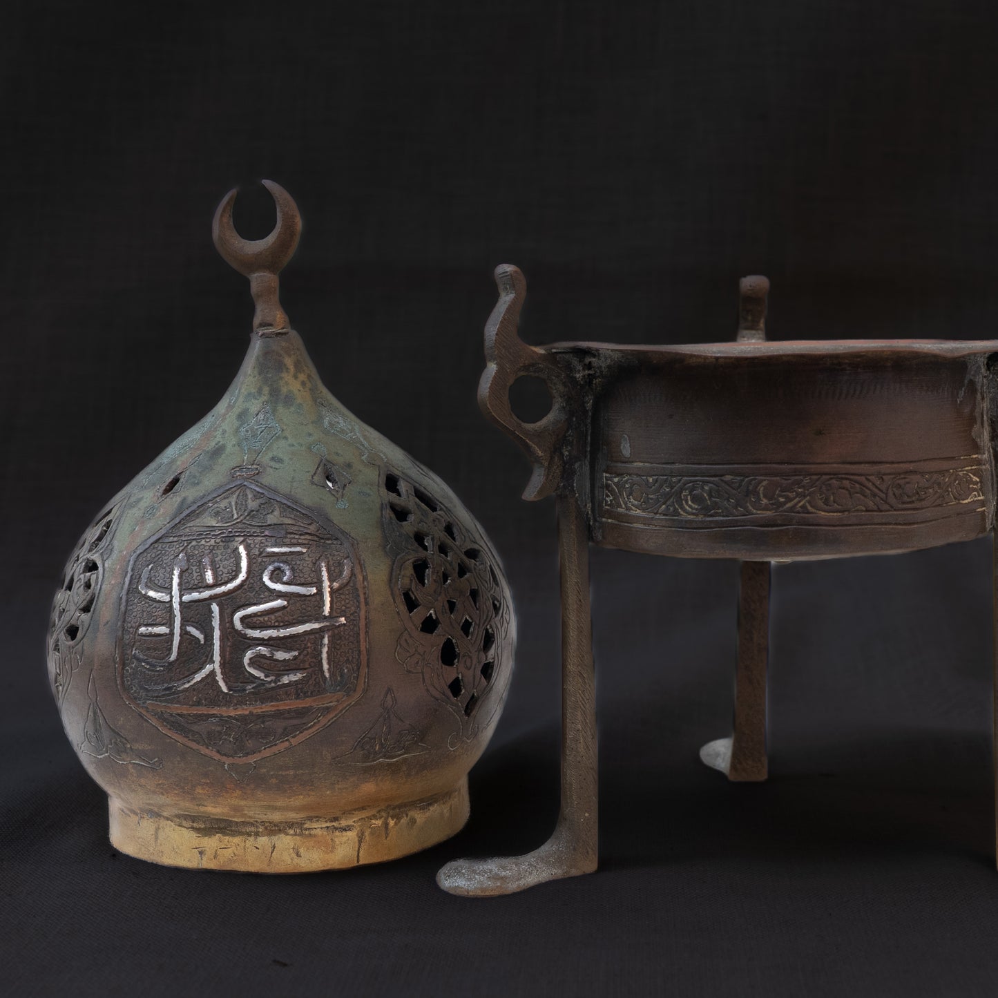 Cairoware Mosque-Form Incense Burner with Crescent Finial