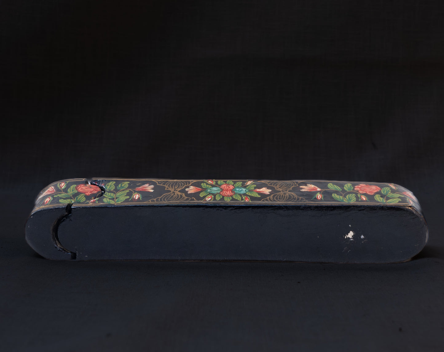 Qajar Lacquered Qalamdan with Seated Women and Wine Motif